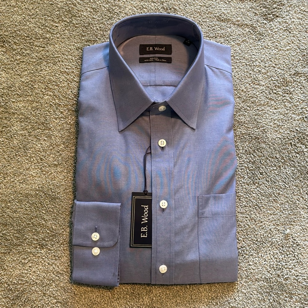 NWT E.B. Wood French Blue Collared Shirt Men’s 15, 32-33